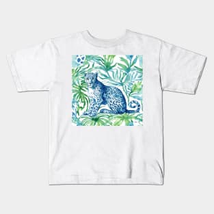 Blue leopard watercolor Kids T-Shirt